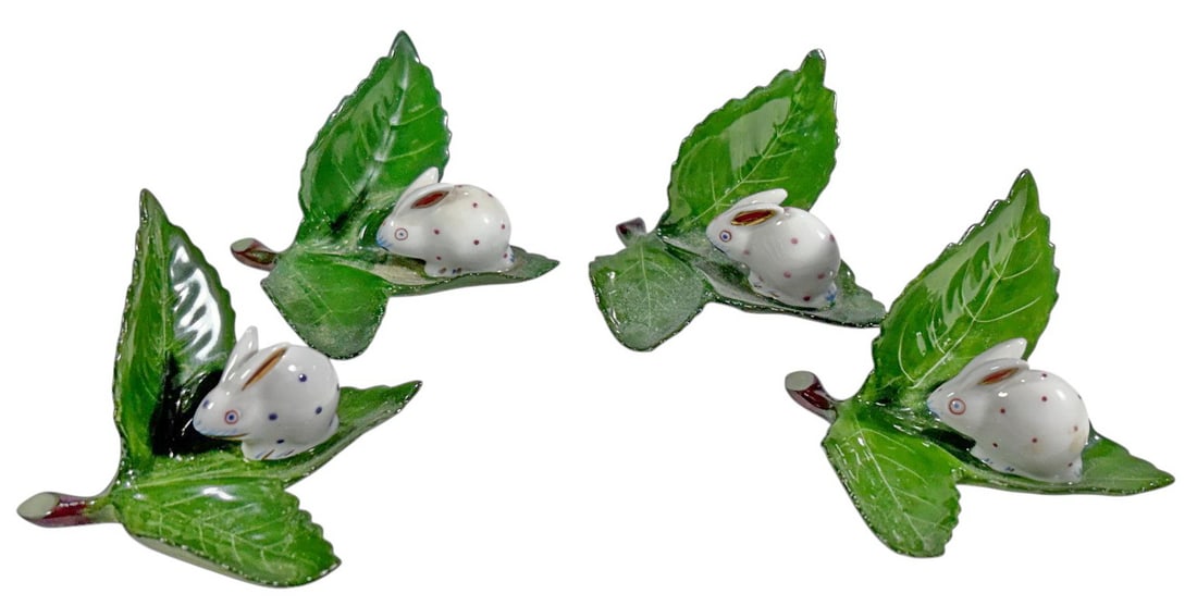 Herend Spotted Rabbit & Leaf Porcelain Fig 4pc LOT (1 of 5)