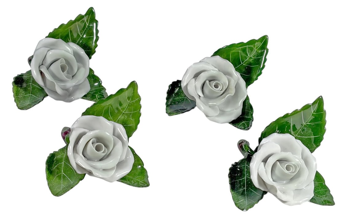 Herend Hungary White Rose & Leaf Porcelain 4pcs (1 of 5)