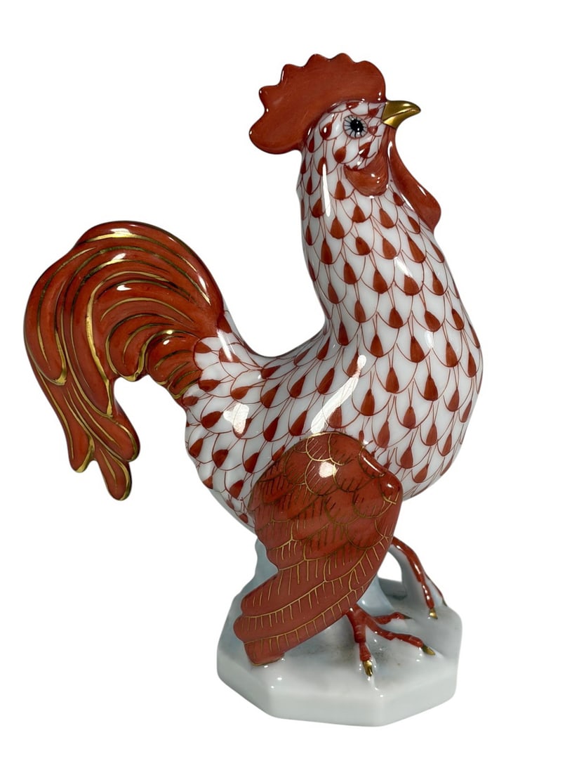 Herend Fishnet Standing Rooster Porcelain Figurine (1 of 4)