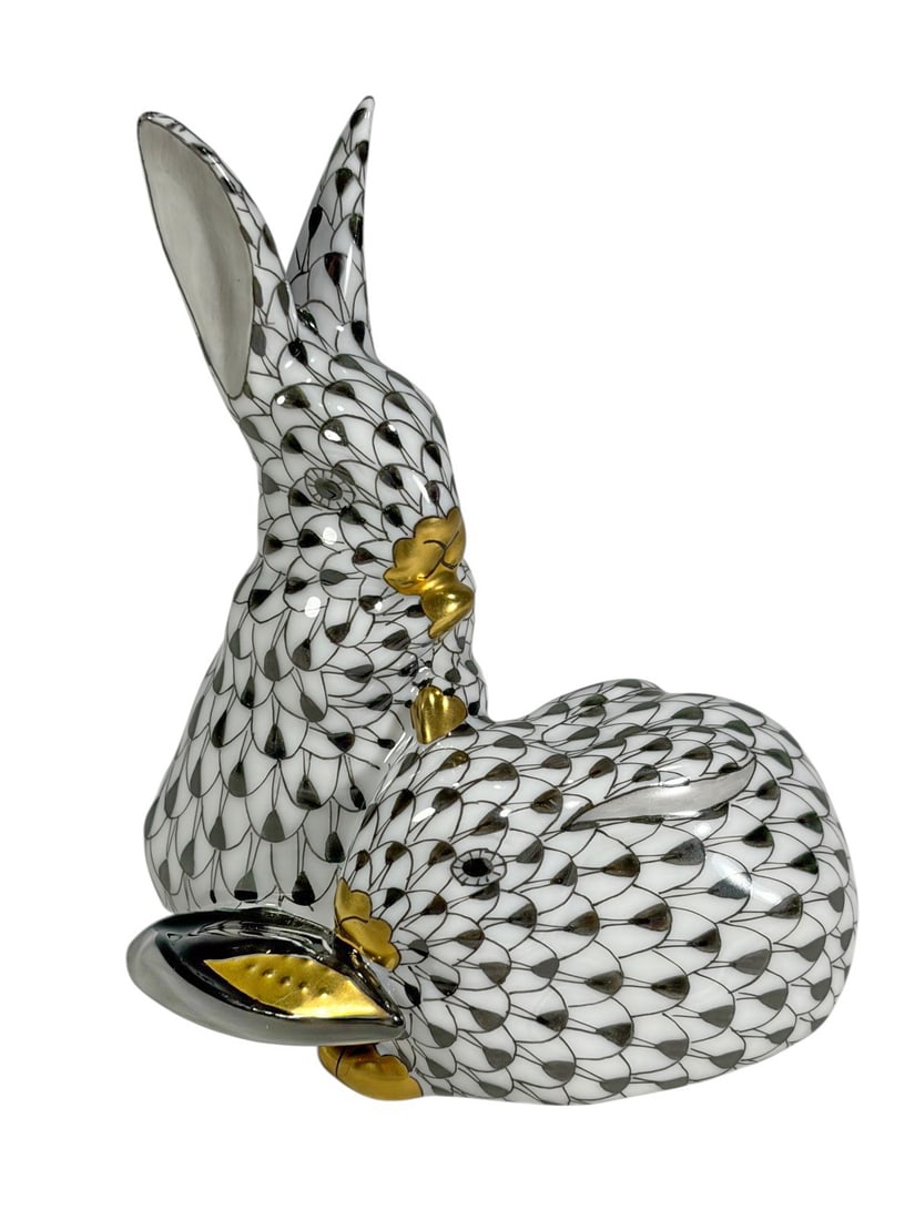 Herend Fishnet Rabbits w/ Corn Porcelain Figurine (1 of 5)