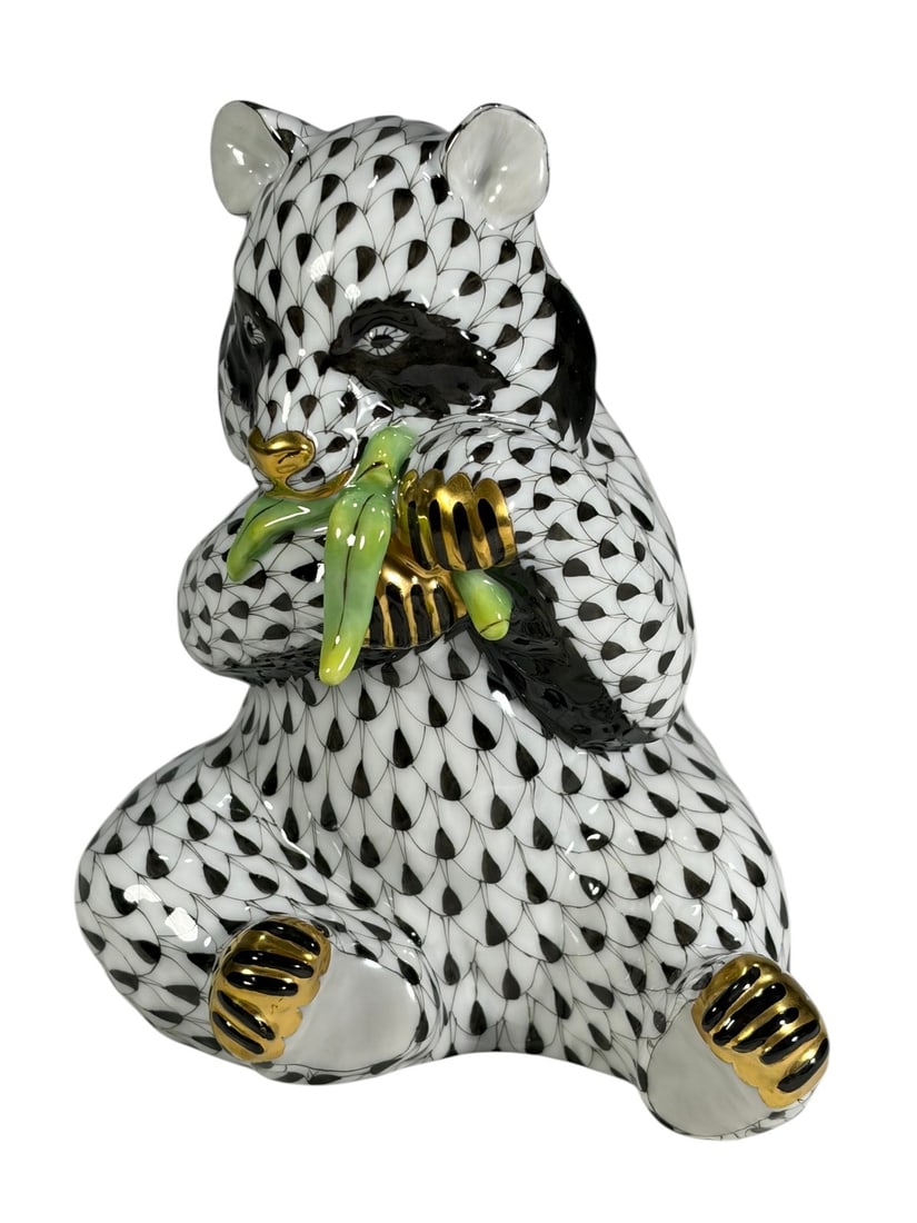 Herend Fishnet Panda & Bamboo Porcelain Figurine (1 of 6)