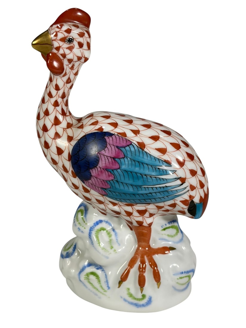 Herend Hungary Fishnet Guinea Fowl Porcelain Fig (1 of 5)