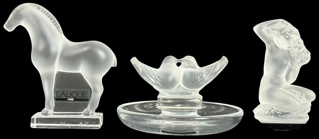 Lalique French Crystal Desk Figural Items 3pc LOT (1 of 5)