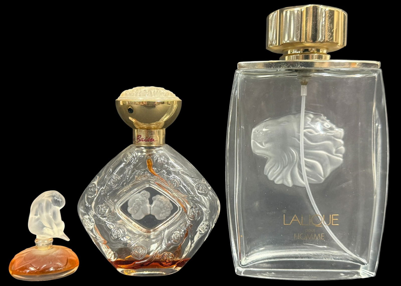 Lalique French Crystal Perfume Bottles 3pc LOT (1 of 4)
