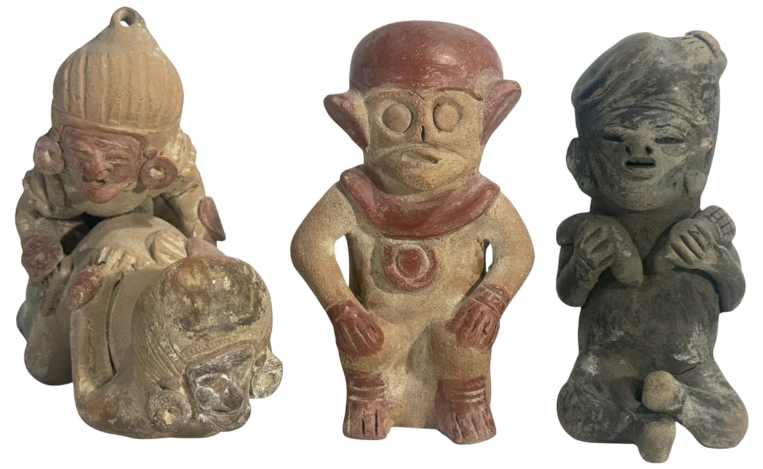 Pre-Columbian Style Pottery Figures 3pc LOT (1 of 4)