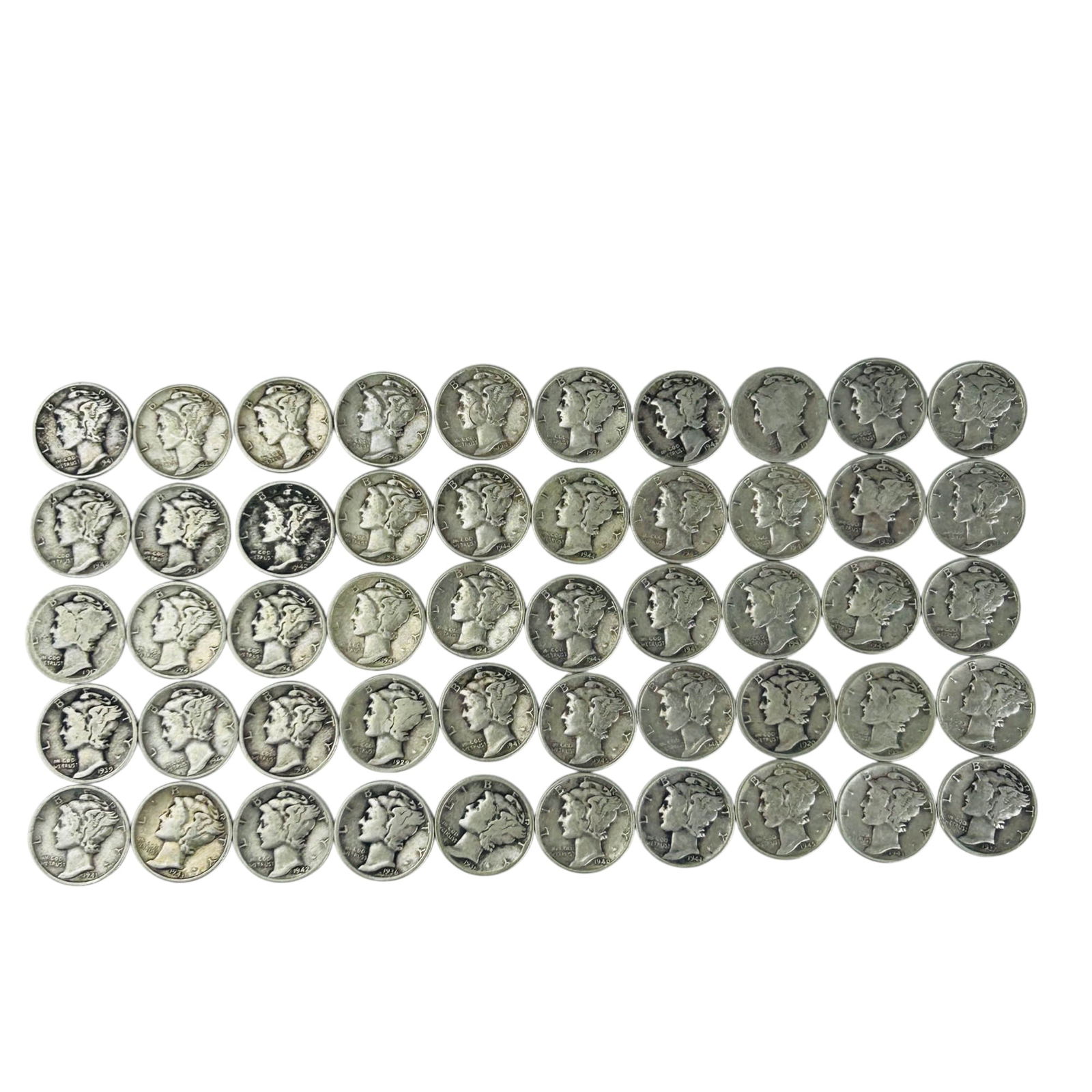 Mercury US Silver Coin Dimes Mixed Dates 50pc LOT (1 of 5)