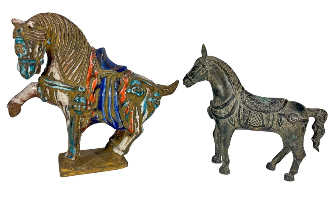 Chinese Tang Dynasty Style Horses Figures 2pc LOT (1 of 8)