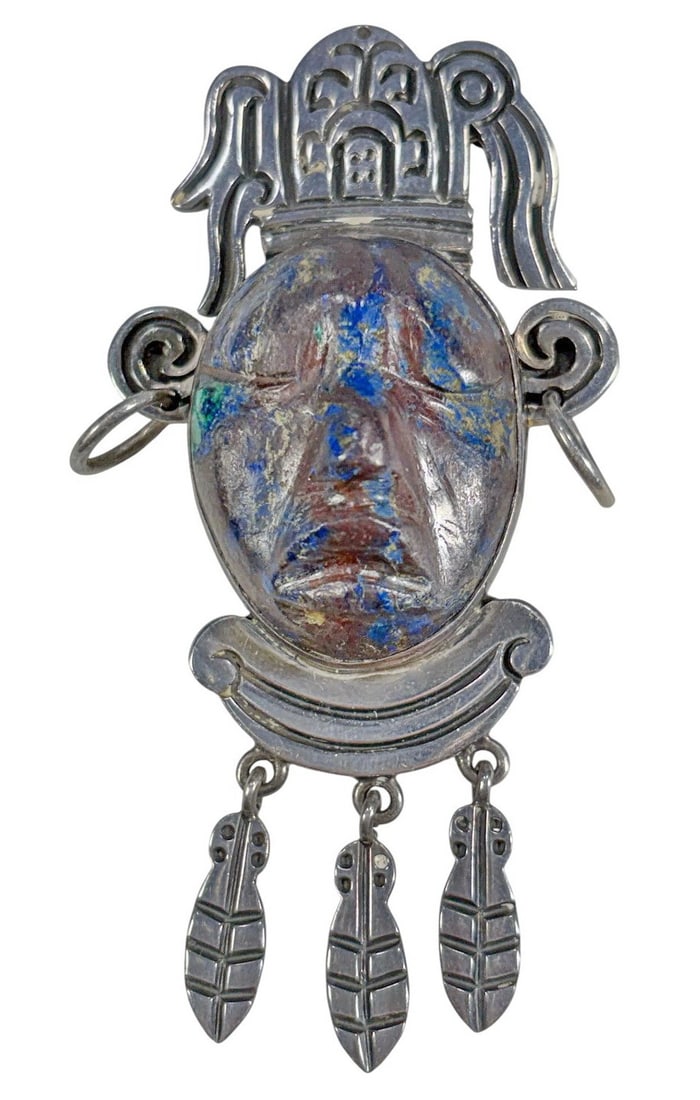 Mexican Aztec Sterling 925 & Chrysocolla Pendant (1 of 5)