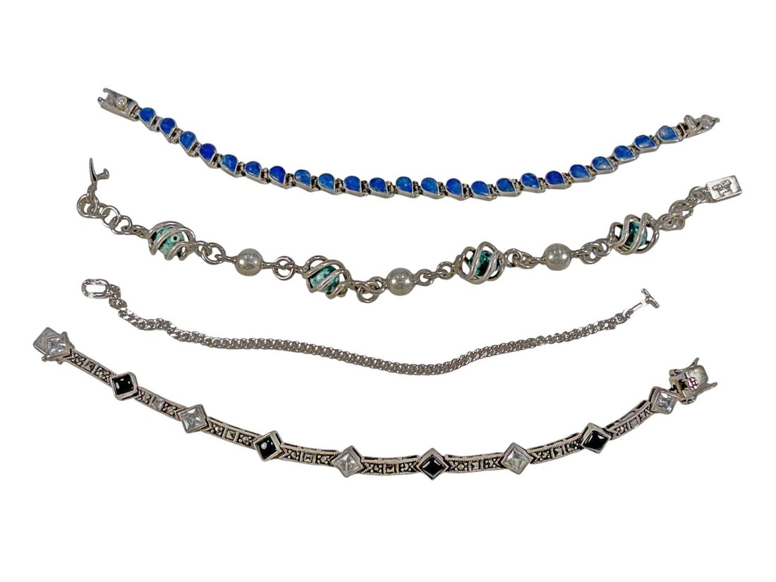 Sterling 925 Lapis Lazuli & Others Bracelets 4pcs (1 of 8)