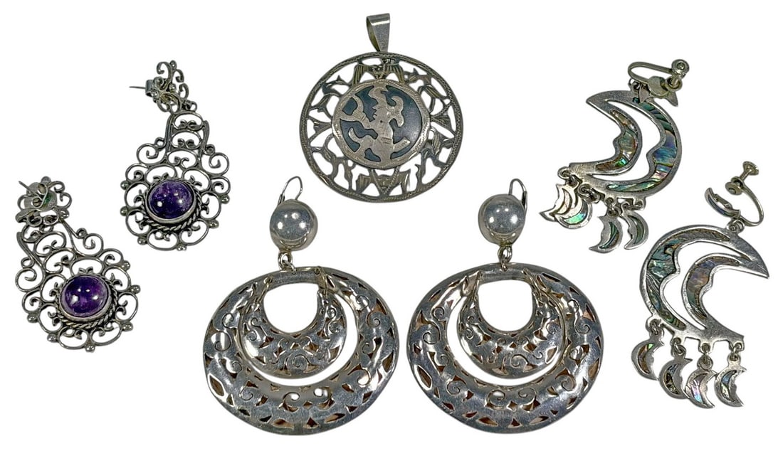 Sterling 925, 900 & Abalone Earring & Brooch 7pcs (1 of 8)