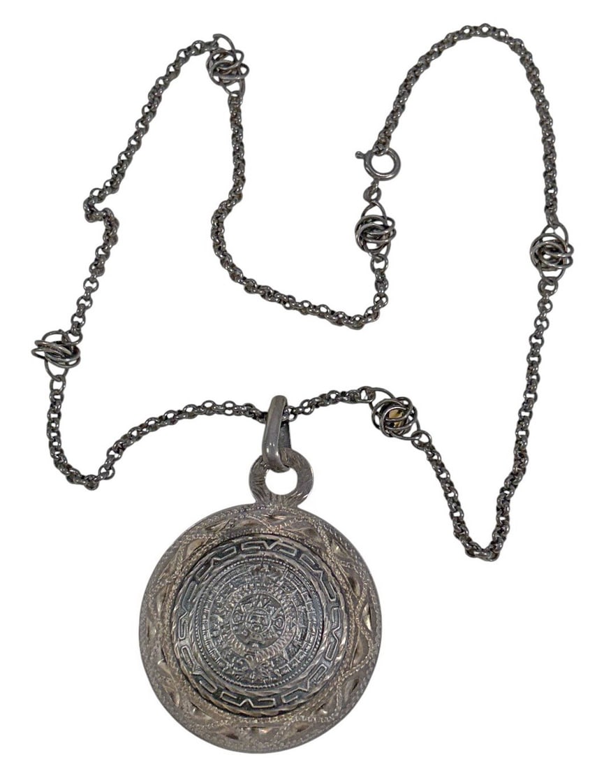 Mexican Aztec Sterling Silver 925 Pendant Necklace (1 of 5)