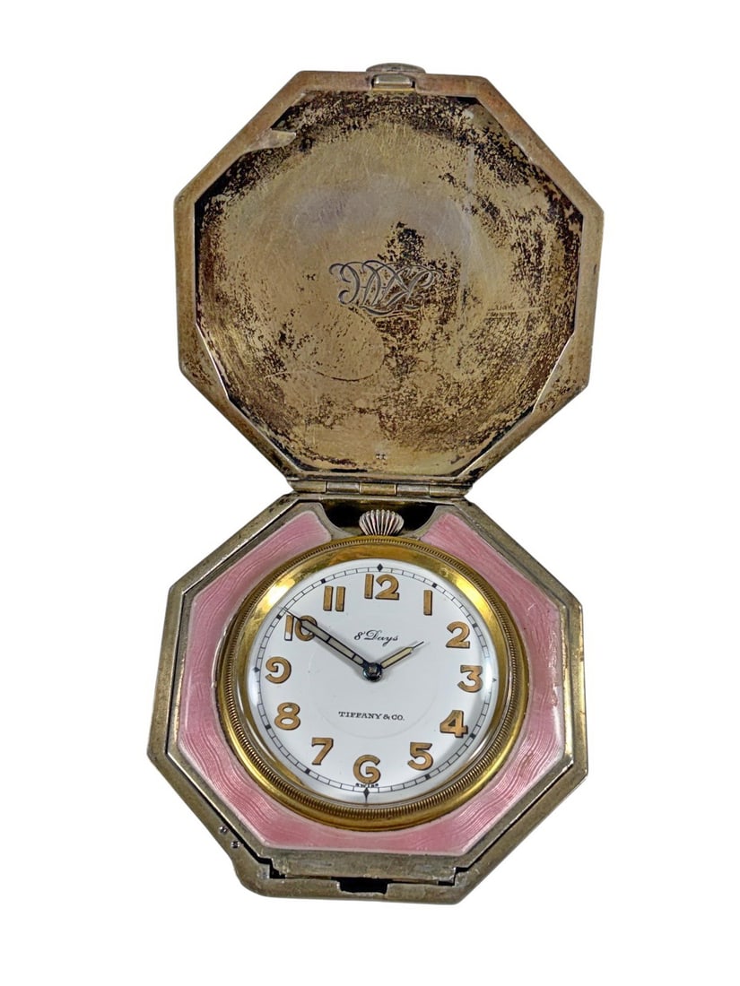 Tiffany & Co Silver Guilloche Enamel Travel Clock (1 of 9)
