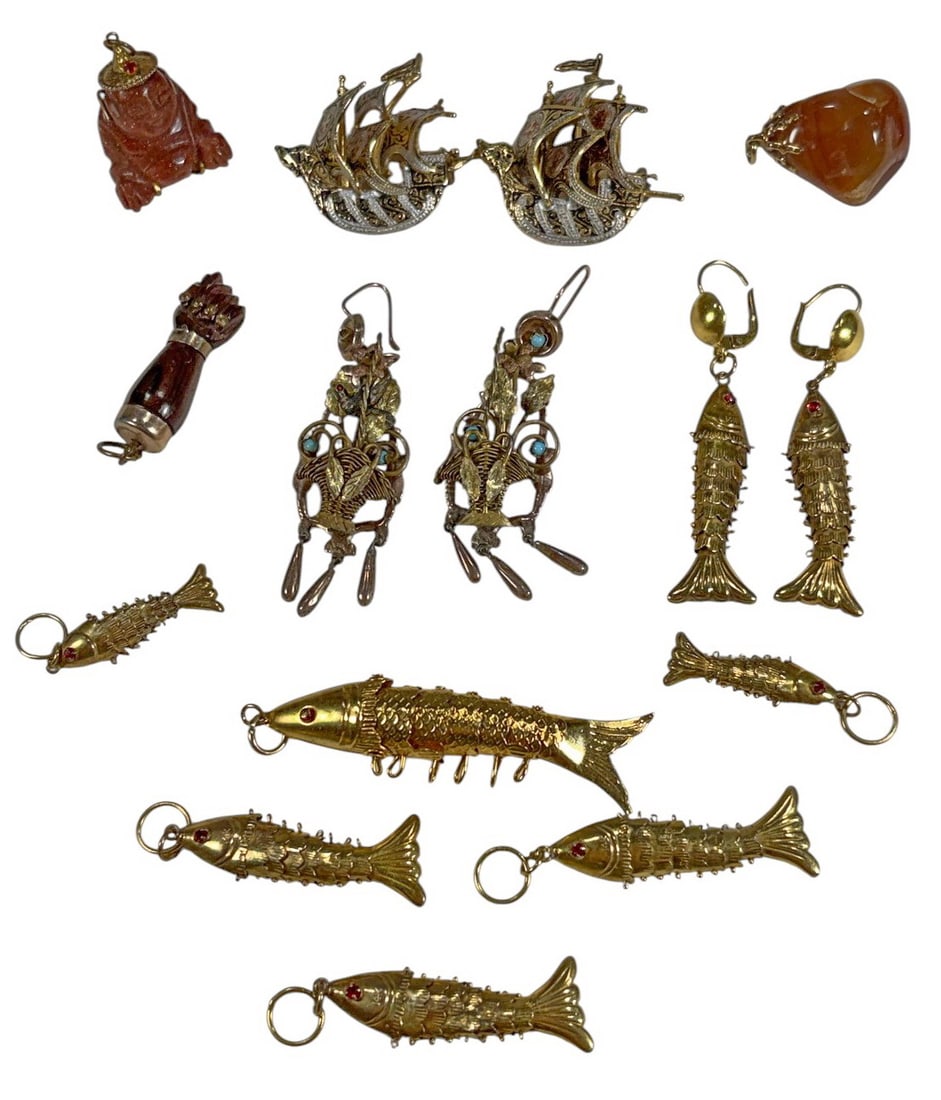 Marked 14K & Silver Earrings & Pendants 15pc LOT (1 of 9)