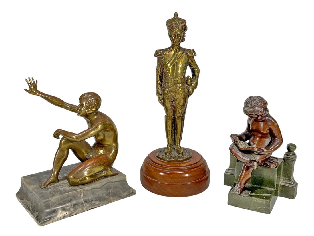Nude Girl, Child & Soldier Bronze & Metal 3pc LOT (1 of 5)