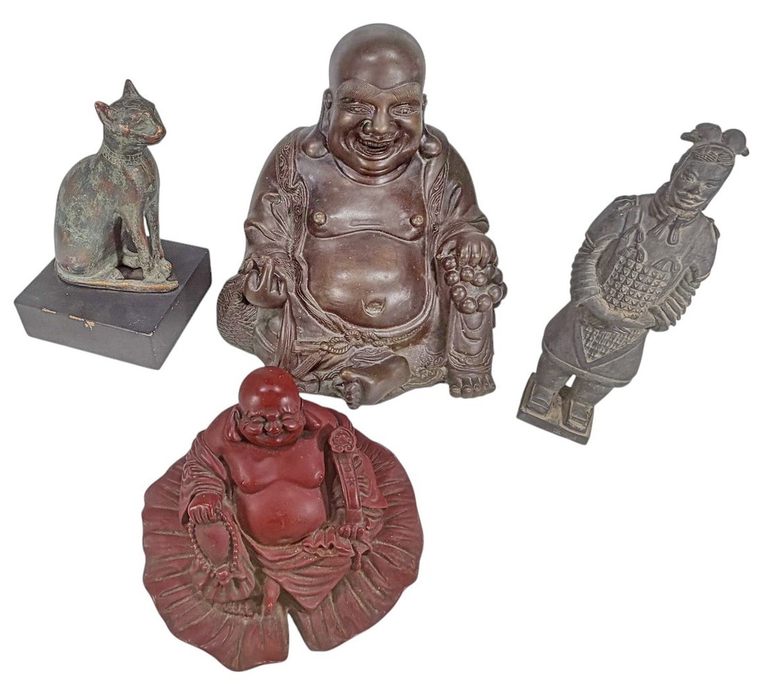 Bronze, Terracotta & Resin Buddha & Other 4pc LOT (1 of 10)