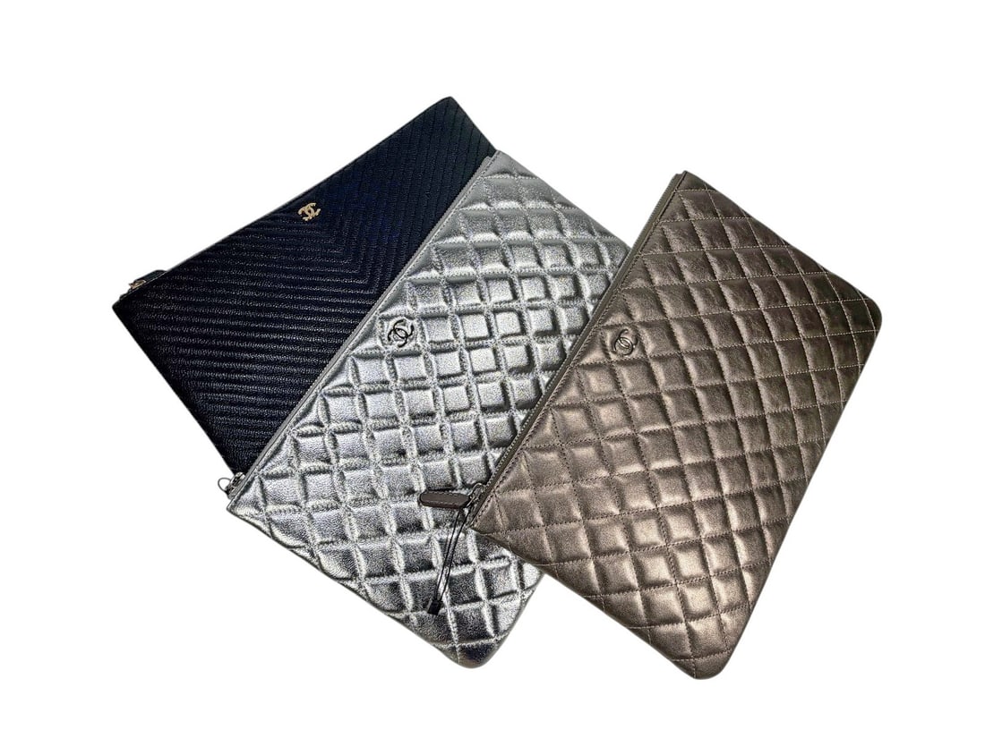 Chanel Style Matelasse Quilted Clutches 3pc LOT (1 of 8)