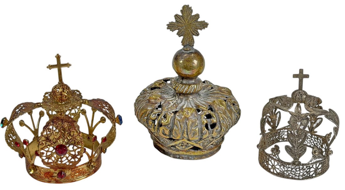VTG Silver Filigree & Brass Imperial Crowns 3pcs (1 of 8)