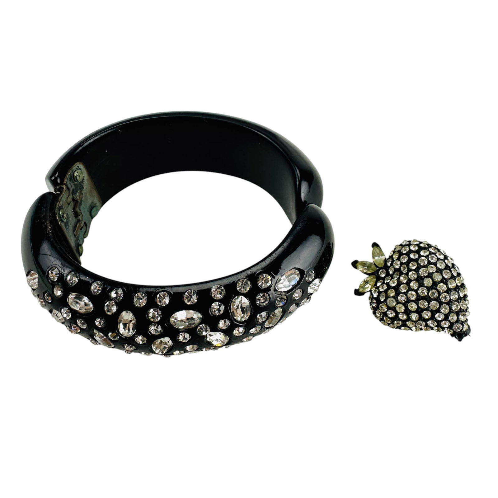 Weiss Black Rhinestone Bracelet and Strawberry Pin (1 of 6)
