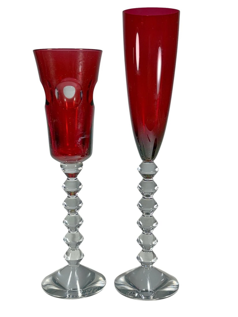 Baccarat Vega Red Crystal Champagne Flutes 2pc LOT (1 of 11)