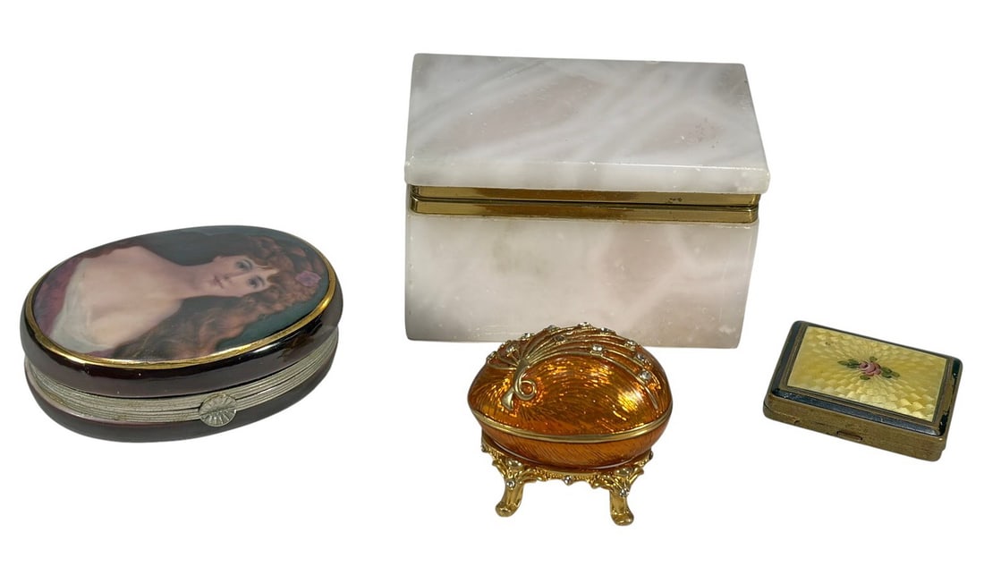 Onyx, Porcelain & Enamel Trinket Boxes 4pc LOT (1 of 9)