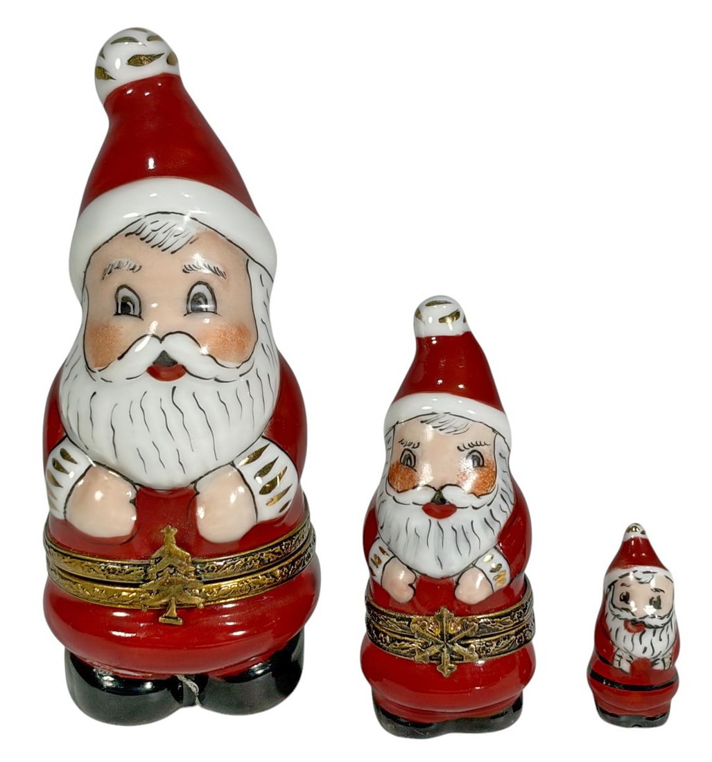 Limoges Nesting Santa Claus Trinket Boxes 3pcs (1 of 5)