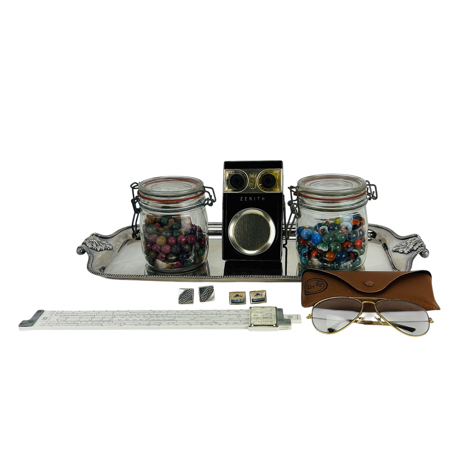 Radio Marbles Ray Ban Cufflinks Tray & Slide Rule (1 of 19)