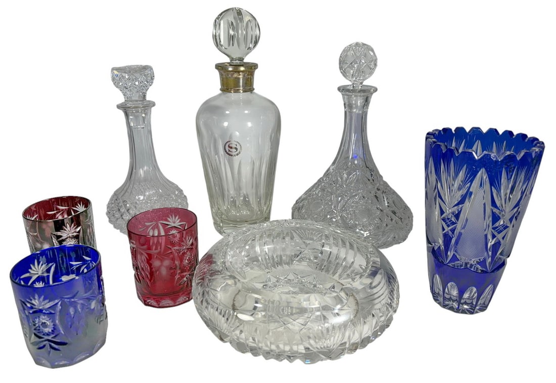VTG Crystal Decanters, Glasses & Ashtray 8pc LOT (1 of 11)