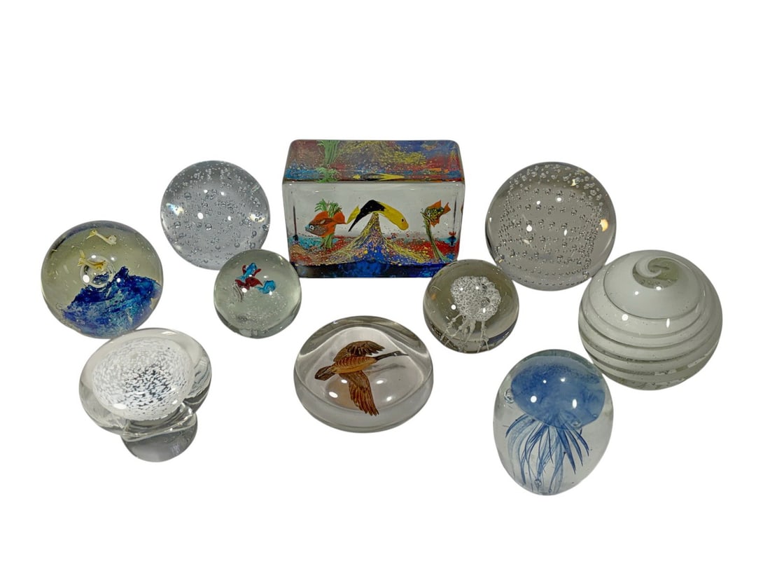 Aquarium Bubble Murano Glass Paperweights 10pc LOT (1 of 5)