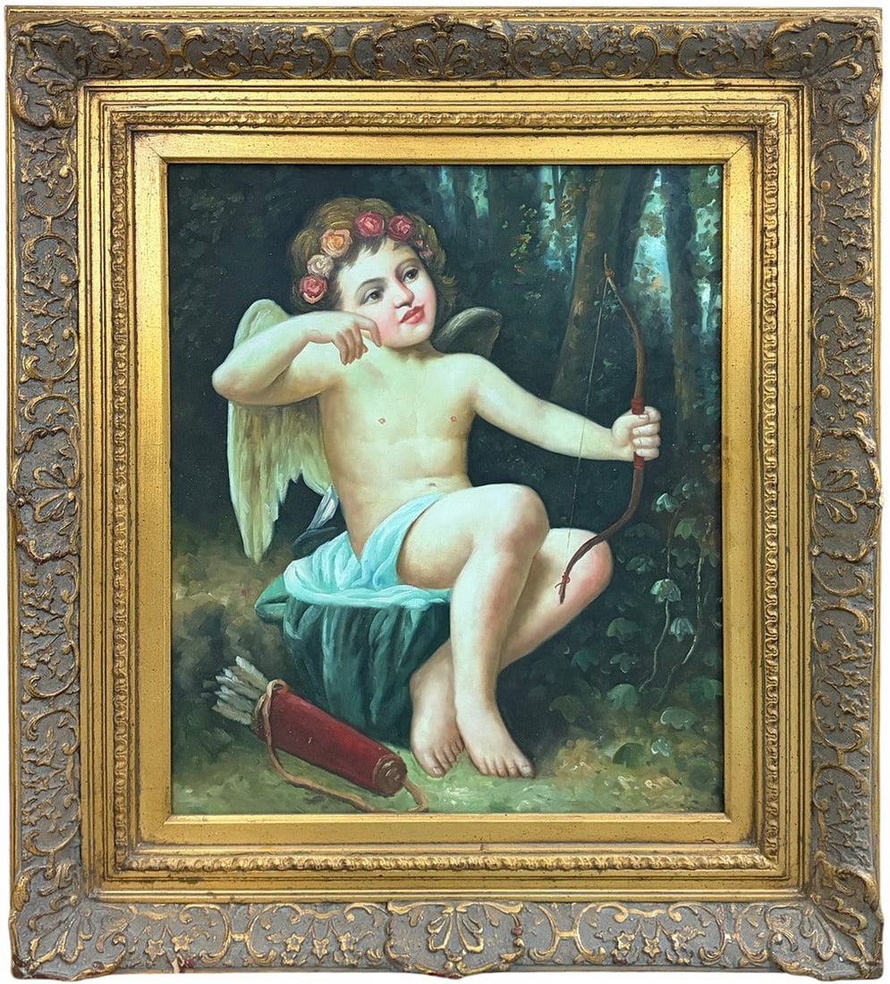 Cupid w/ an Arrow Oil Painting on Canvas Framed (1 of 4)