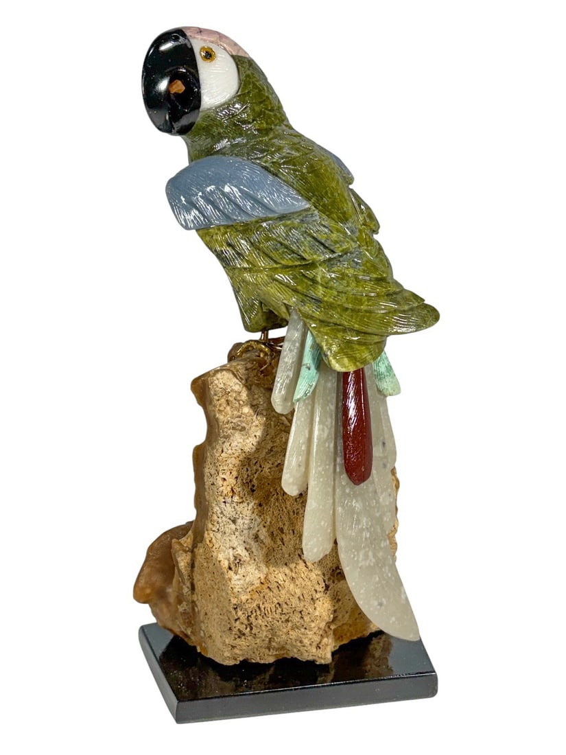 Hand Carved Semi-Precious Stones Parrot Sculpture (1 of 7)