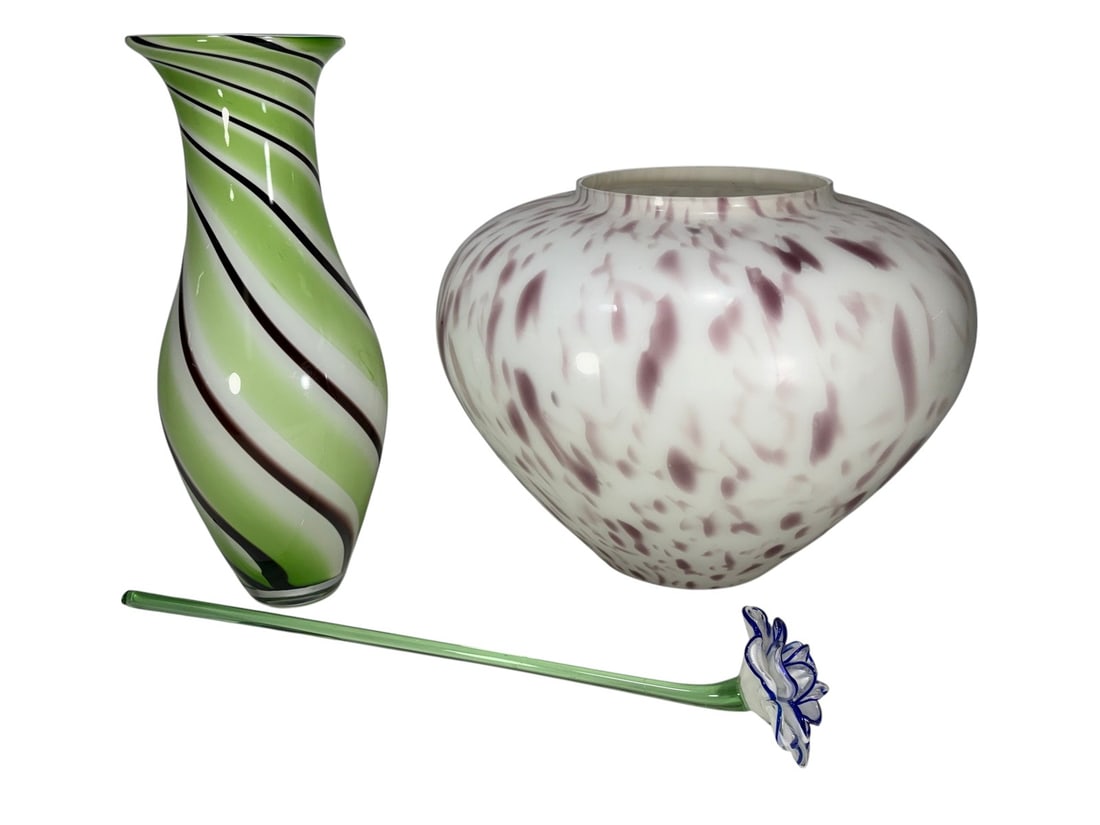 Handblown Multi Tone Vases & Murano Flower 3pc LOT (1 of 9)