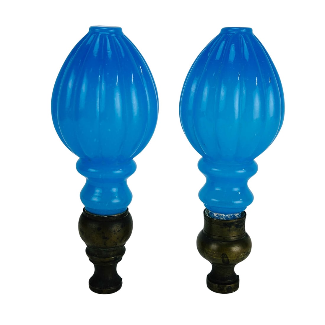 Blue Opaque Glass Pinecone Style Lamp Finials PAIR (1 of 5)