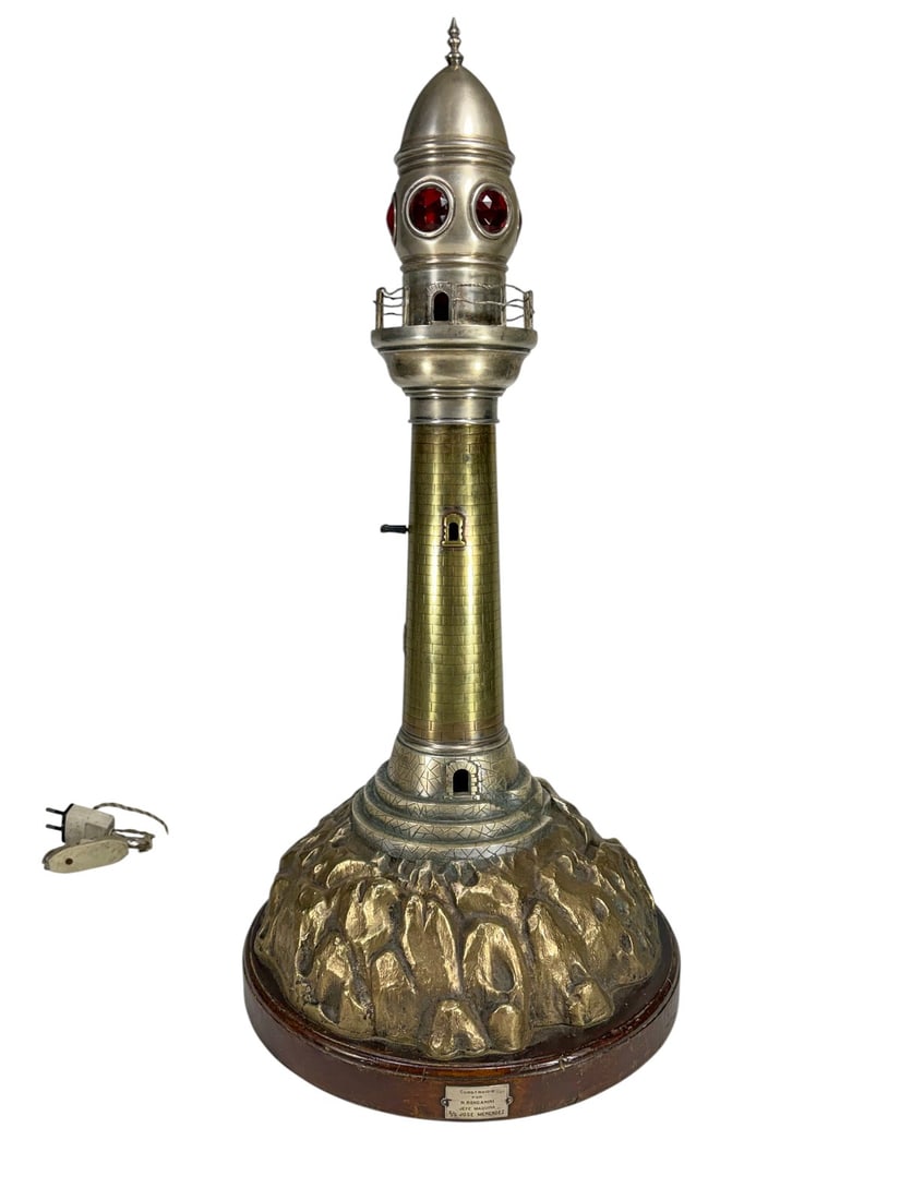 Antique Lighthouse Bronze & Wood Table Lamp 24.5" (1 of 7)