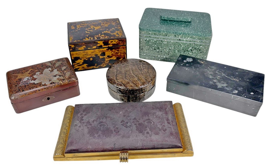 VTG Box Assortment, Marble, Leather, Wood, 6pc LOT (1 of 8)