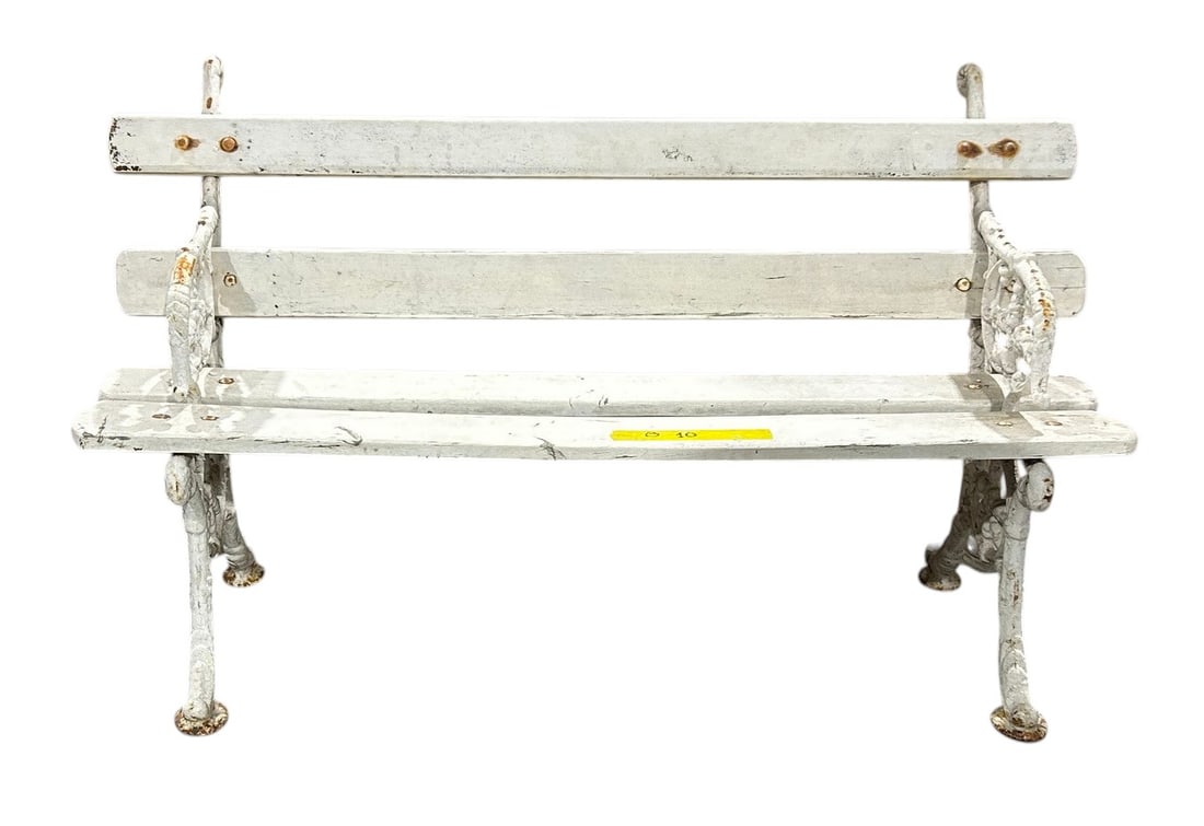 Vintage White Painted Wood and Iron Garden Bench (1 of 2)