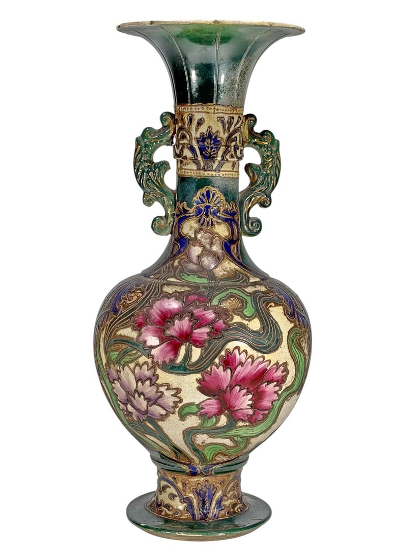 Oriental Art Nouveau Floral Ceramic Vase Relief (1 of 6)