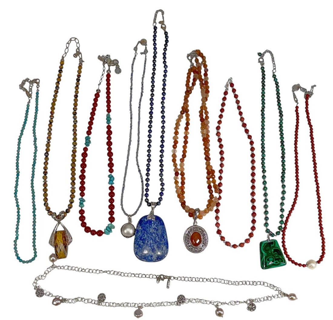 925 Silver Lapis Malachite Tiger Eye Necklace 10pc (1 of 5)