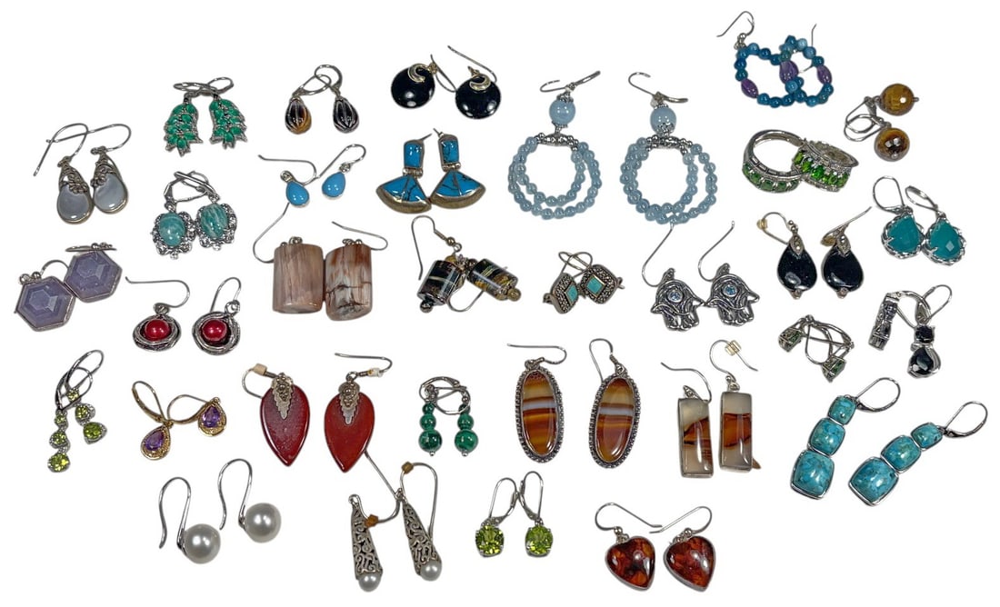 925 Silver Turquoise Tiger Eye Lapis Earrings 66pc (1 of 7)