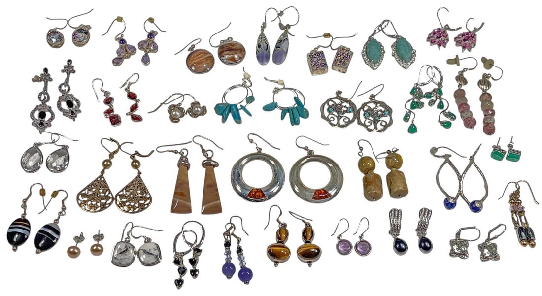 925 Silver Turquoise & Other Stones Earrings 62pcs (1 of 6)