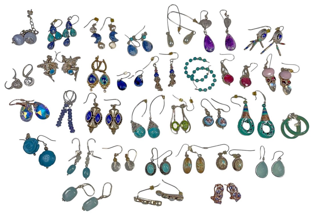 925 Silver Turquoise Lapis & Others Earrings 66pcs (1 of 7)