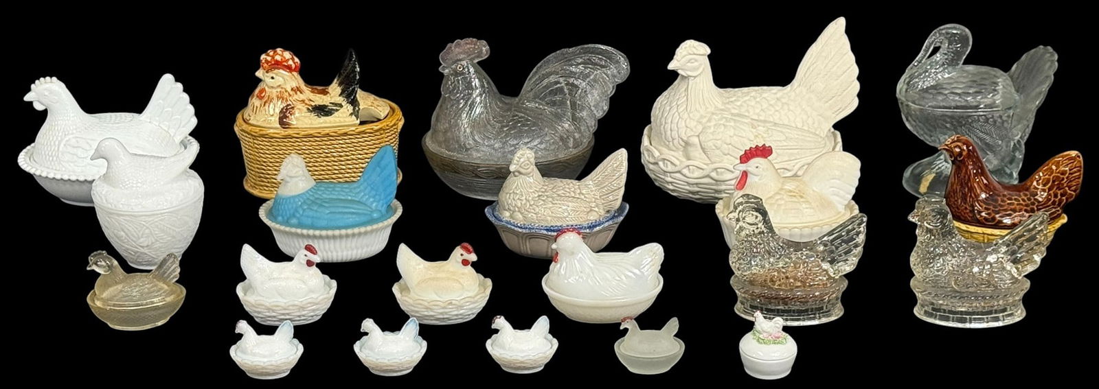 VTG Ceramic & Glass Covered Chicken Boxes 20pc LOT (1 of 7)