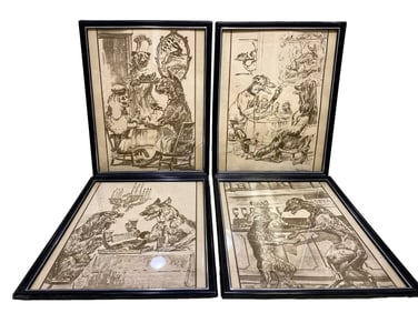 VTG Dogs Drinking on the Bar offset Prints 4pc LOT