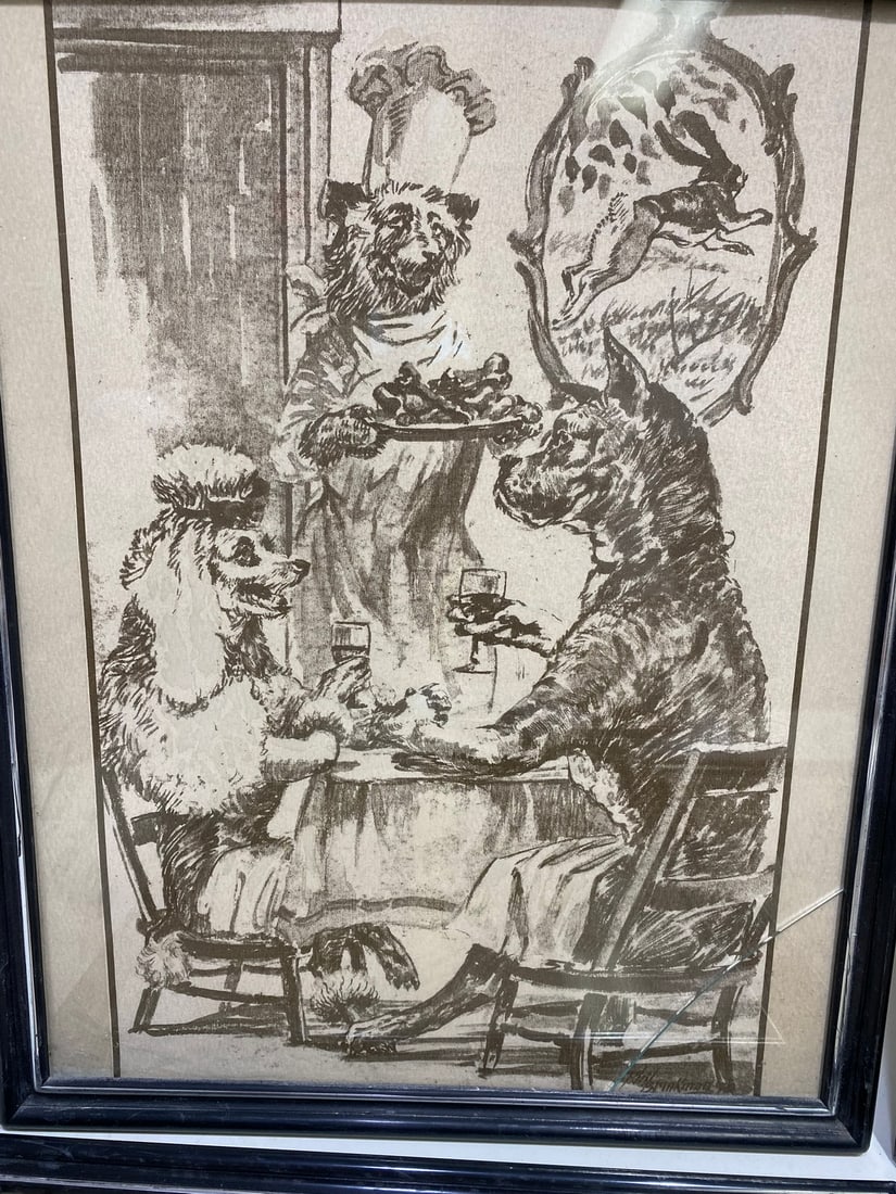 VTG Dogs Drinking on the Bar offset Prints 4pc LOT - 2