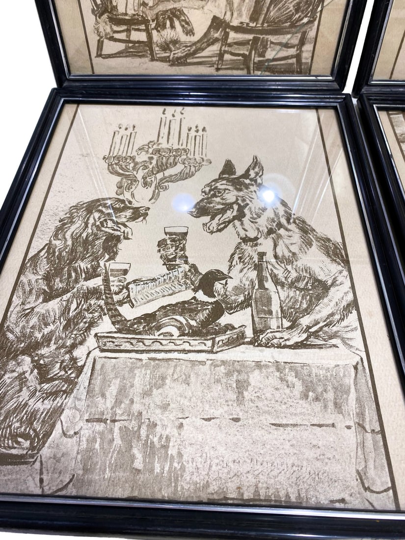 VTG Dogs Drinking on the Bar offset Prints 4pc LOT - 5