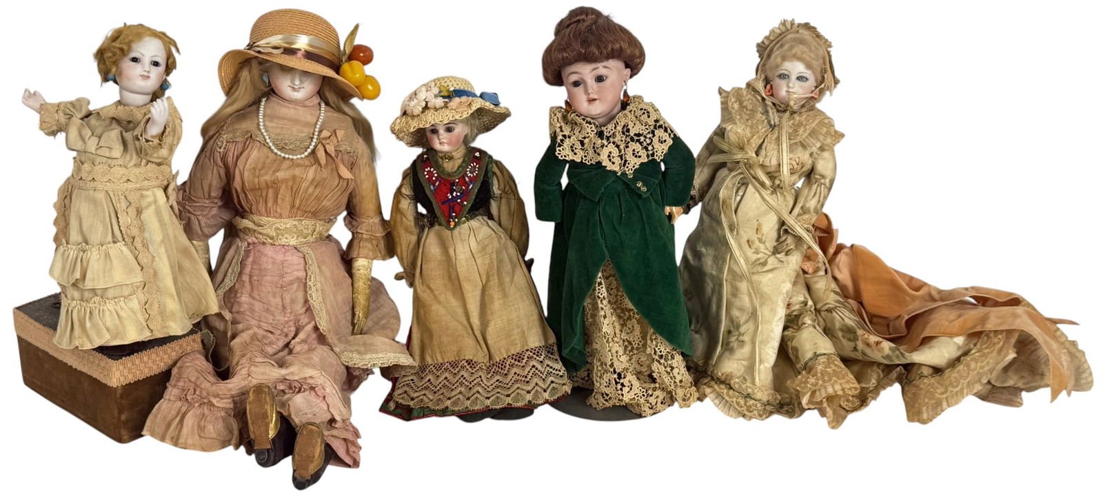 Antique Bisque & Cloth Dolls w Accessories 5pc LOT (1 of 5)