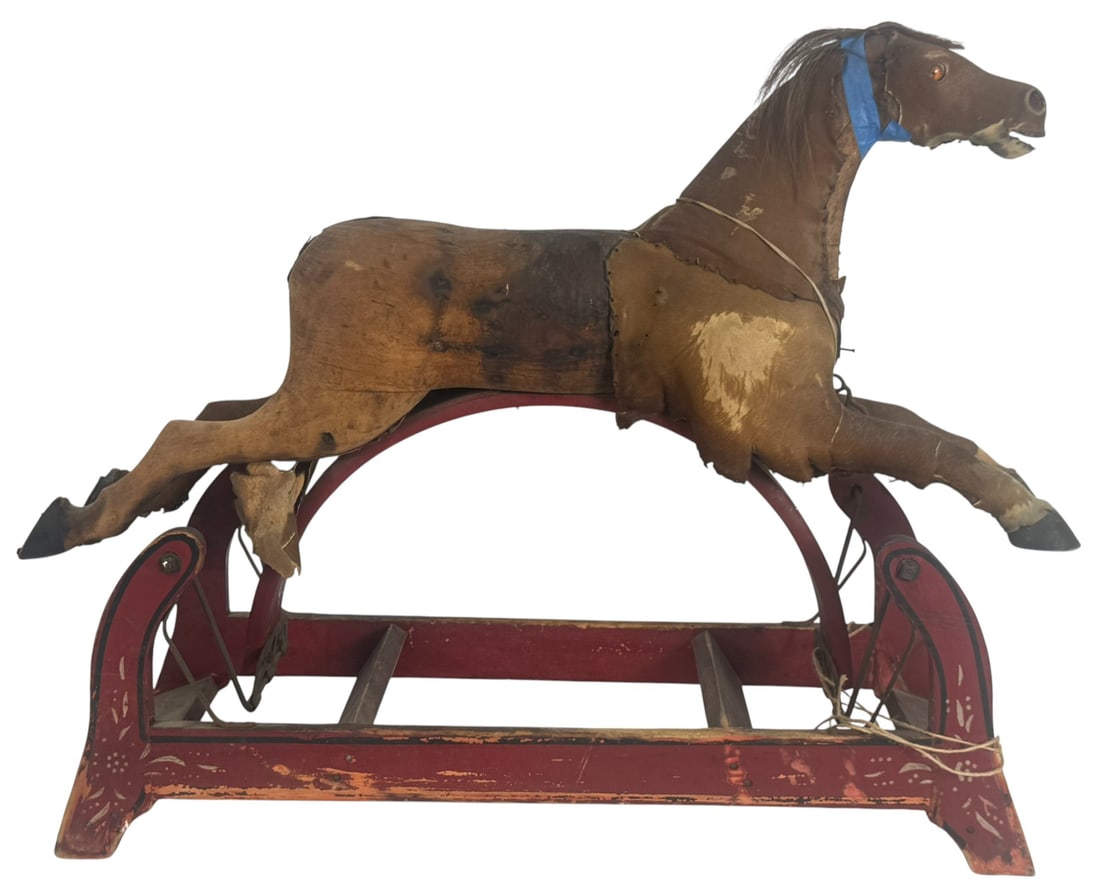Antique Victorian Spring Rocking Horse w Real Hide (1 of 14)