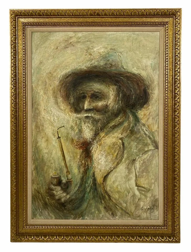 Elmo Gideon Bearded Man w Pipe Oil Painting SIGNED (1 of 6)