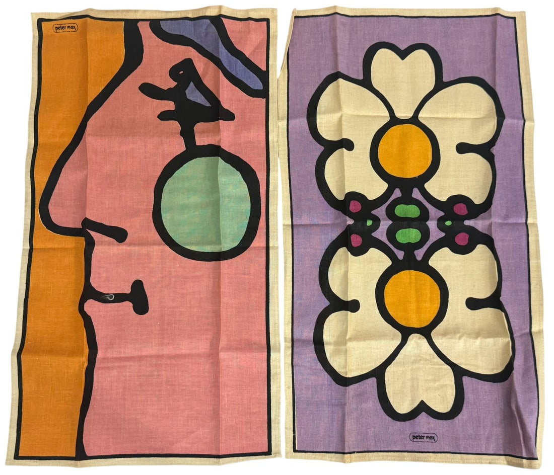 Pair of Peter Max Psychedelic Linen Tea Towels (1 of 8)