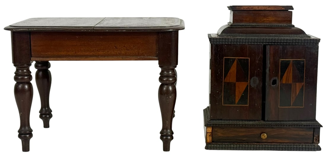 Antique Miniature Burlwood Sewing Cabinet & Table (1 of 11)