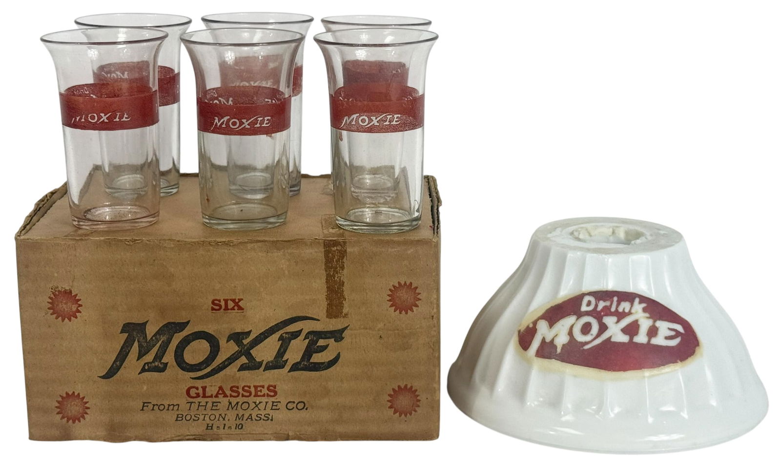6 Moxie Soda Glasses w/ Box & Fountain Light SET (1 of 10)